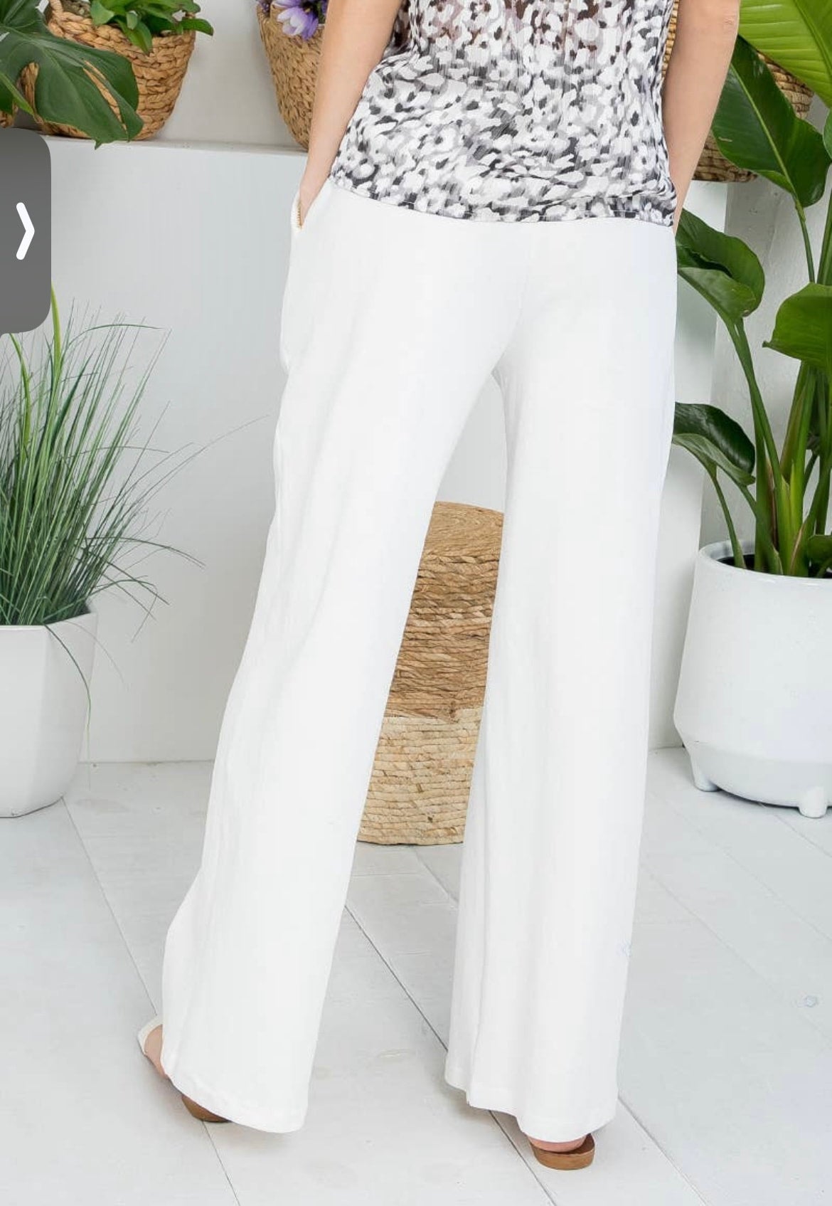 Wide Leg Elastic Waist Relaxed Off White Pants